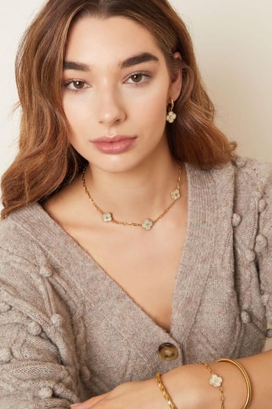 Necklace 3 flowers Gold Color Stainless Steel h5 Picture5